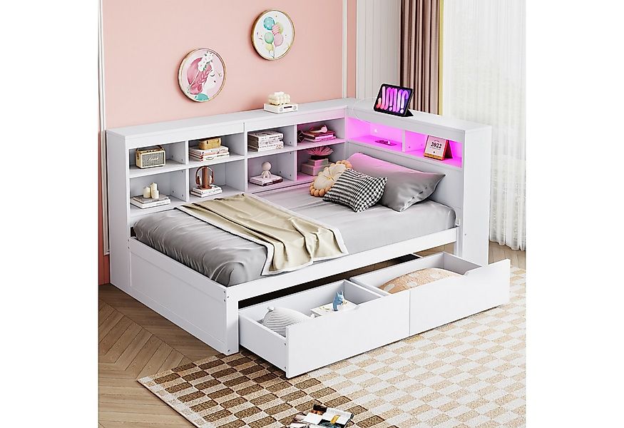 REDOM Stauraumbett mit USB-Steckdose und LED-Beleuchtung, mit Regalen und A günstig online kaufen