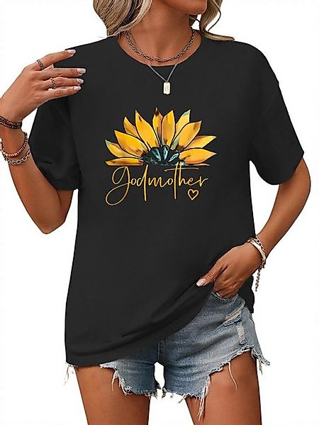 PYL Print-Shirt Damen Casual Kurzarmshirt mit Sonnenblume Druck günstig online kaufen