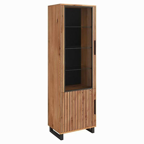 ELFO Vitrine MARTHA, Braun, Eichenholz teilmassiv, 1 Holztür, 1 Glastür, B günstig online kaufen