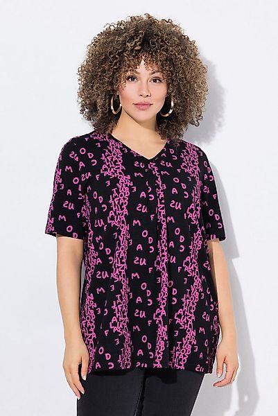 Ulla Popken Longsleeve T-Shirt Buchstaben A-Linie V-Ausschnitt Halbarm günstig online kaufen