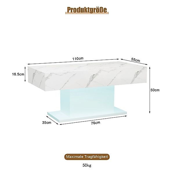 radelldar Couchtisch Wohnzimmertisch Hochglanz mit Beleuchtung günstig online kaufen