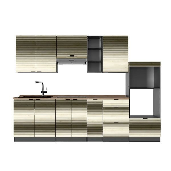 Vicco Fame-Line Küchenzeile Eiche Paneel/Anthrazit 280 cm AP Eiche ohne E-G günstig online kaufen