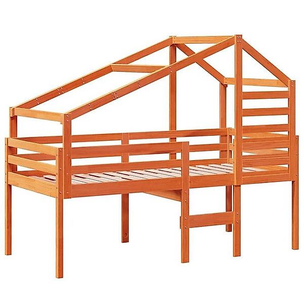 vidaXL Bett Hochbett mit Dach Wachsbraun 80x200 cm Massivholz Kiefer günstig online kaufen