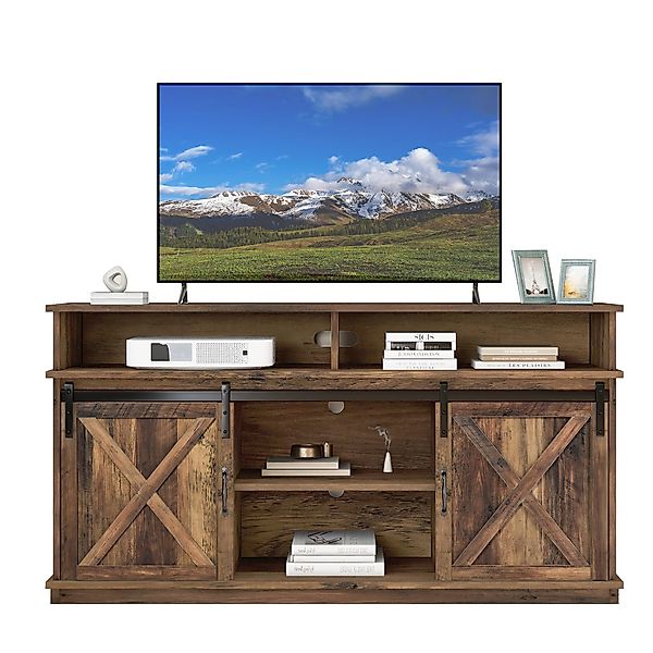 Merax Lowboard TV-Schrank, Fernsehtisch mit Schiebtüren, Sideboard im Landh günstig online kaufen