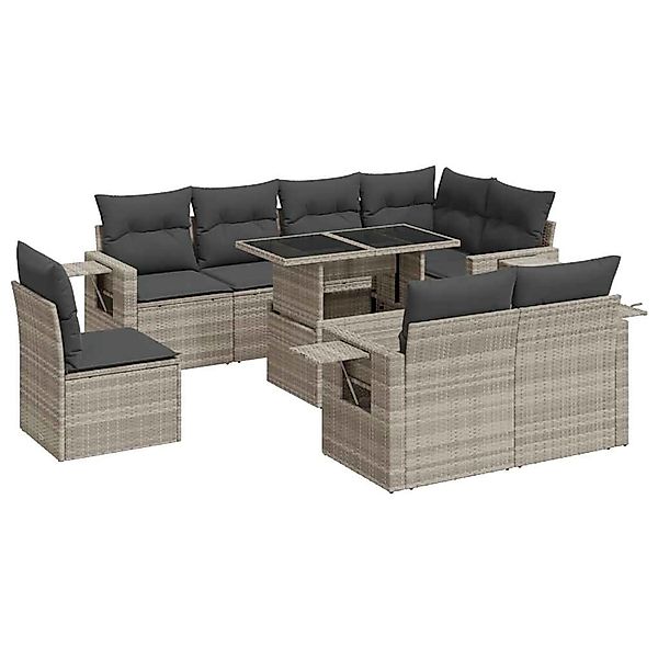vidaXL 9-Tlg Garten-Sofagarnitur mit Kissen Hellgrau Poly Rattan 3326503 günstig online kaufen