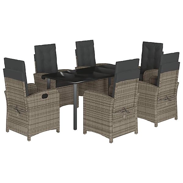 vidaXL 7-Tlg Garten-Essgruppe mit Kissen Grau Poly Rattan 3212365 günstig online kaufen