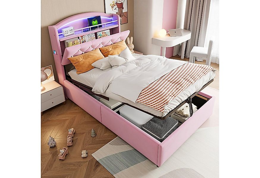 Merax Polsterbett (1-tlg), Kinderbett 90x200cm mit LED USB Ablagefach Staur günstig online kaufen