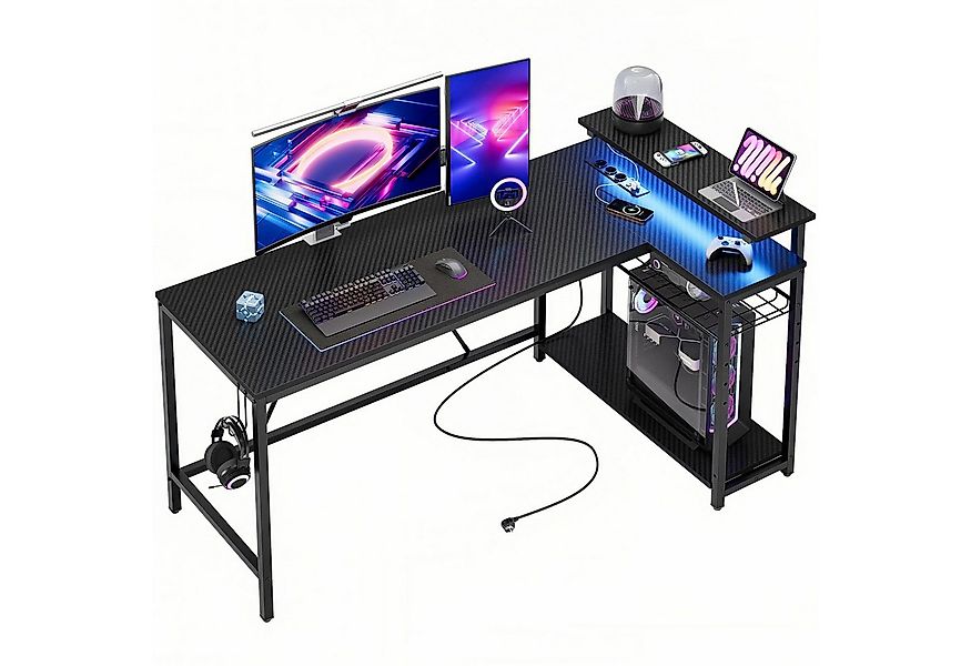 Bestier Gamingtisch Gaming-Schreibtisch L-Form mit LED, 106/133/147 × 50 cm günstig online kaufen