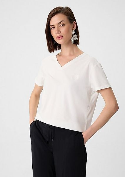 Comma Kurzarmshirt Jersey-T-Shirt mit Stickerei und V-Ausschnitt günstig online kaufen