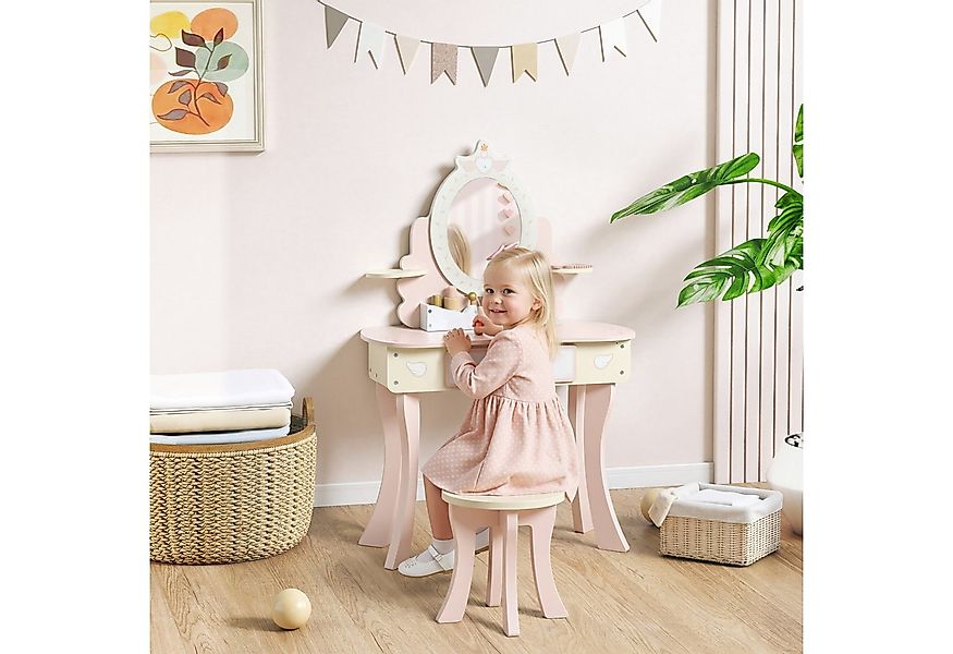 AIYAPLAY Schminktisch mit Hocker, Schublade, abnehmbar Spiegel, Regal, 7 Sp günstig online kaufen