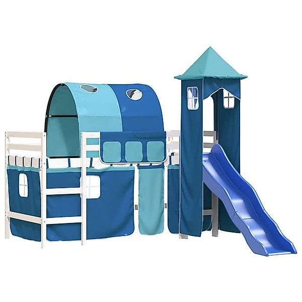 vidaXL Etagenbett Kinderhochbett mit Turm Blau 90x200 cm Massivholz Kiefer günstig online kaufen