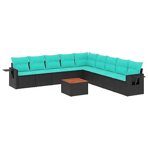 vidaXL 10-Tlg Gartensofa-Set mit Kissen Schwarzes Polyrattan 3224608 günstig online kaufen