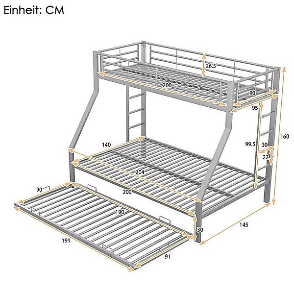 Ulife Etagenbett Metallbett mit ausziehbarem Bett,einfach zu montieren, mit günstig online kaufen