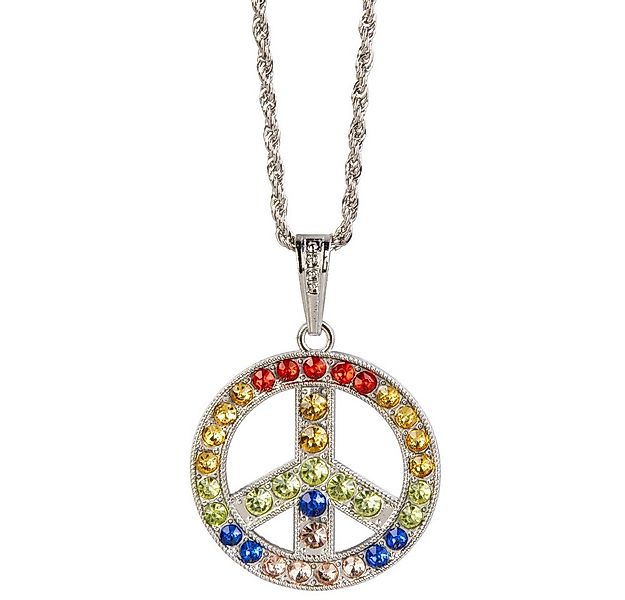 MICA Kostüm Faschingsschmuck - Peacekette - silber mit bunten Steinen günstig online kaufen