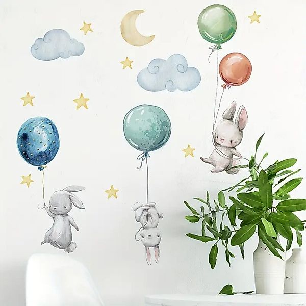Montegoni Wandsticker Süße Hasen und Ballon Wandsticker Abnehmbare PVC Stic günstig online kaufen