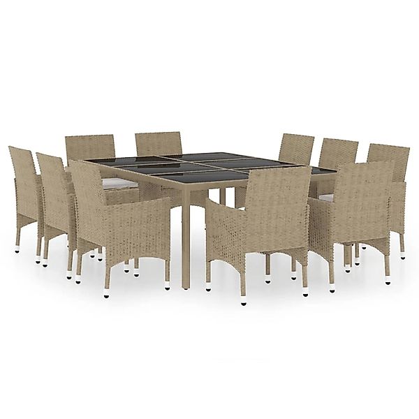 vidaXL 11-tlg Garten-Essgruppe Poly Rattan Beige Modell 1 günstig online kaufen