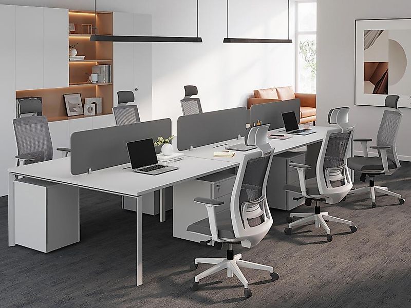 Schreibtisch Bench - Tisch für 6 Personen + Trennwand - L 120 cm - Weiß - D günstig online kaufen