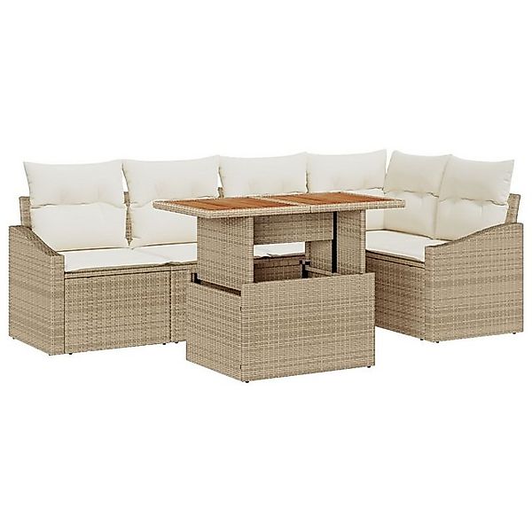 vidaXL Loungesofa 6-teiliges Garten Sofa Set mit Kissen aus beigem Poly-Rat günstig online kaufen