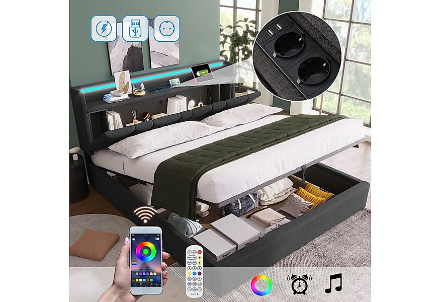 MODFU Polsterbett Doppelbett mit aufladen USB Ladefunktion (Stauraumkopftei günstig online kaufen