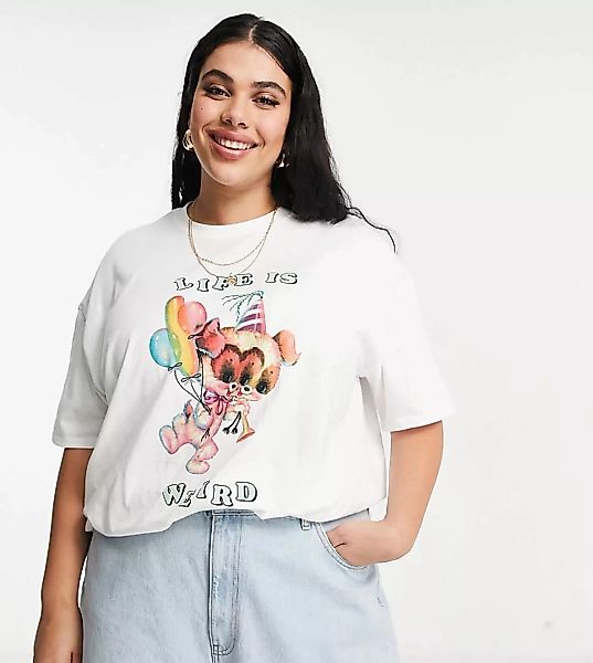 New Girl Order Curve – Oversize-T-Shirt mit „Life Is Weird”-Grafik-Weiß günstig online kaufen