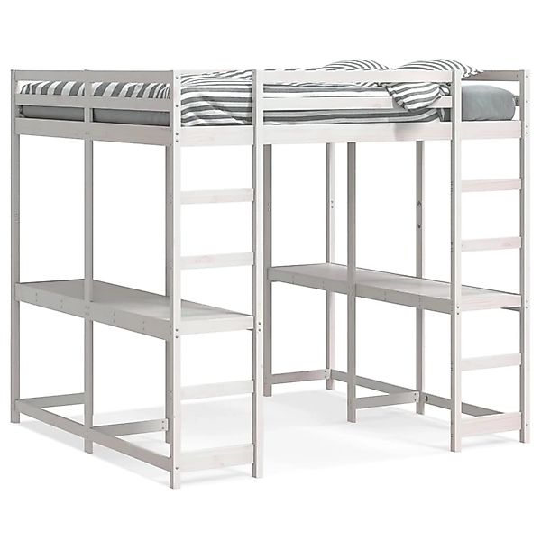 vidaXL Hochbett mit Schreibtisch & Leiter Weiß 160x200 cm Kiefernholz 32842 günstig online kaufen