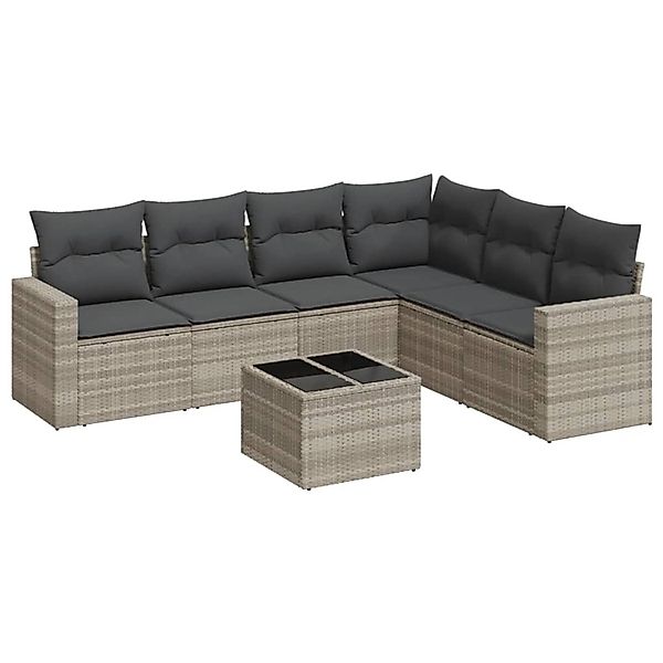 vidaXL 7-Tlg Garten-Sofagarnitur mit Kissen Hellgrau Poly Rattan 3219012 günstig online kaufen