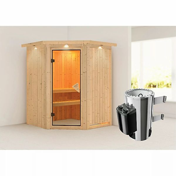 Karibu Sauna mit Ofen intergrierte Stg.LED-Dachkranz Natur günstig online kaufen