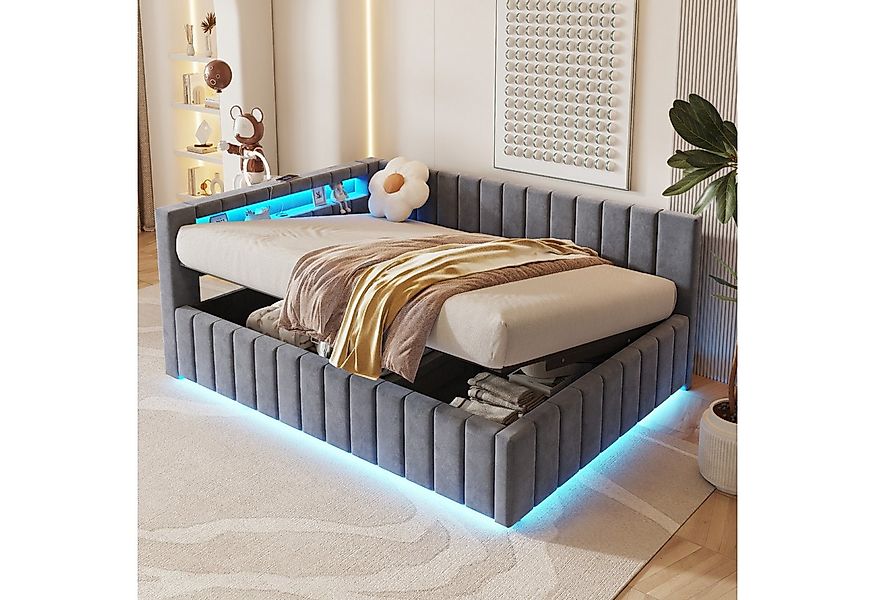 Flieks Daybett, Hydraulisches Polsterbett Schlafsofa 140x200cm mit LED und günstig online kaufen