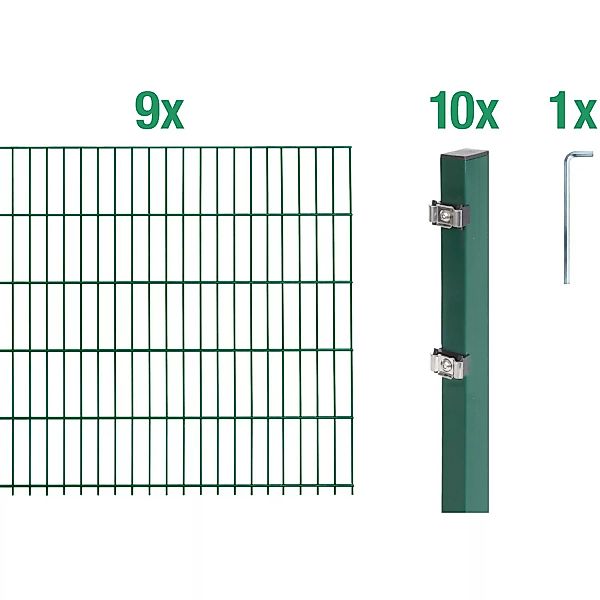 Metallzaun Grund-Set Doppelstabmatte verz. Grün beschichtet 9 x 2 m x 1,6 m günstig online kaufen