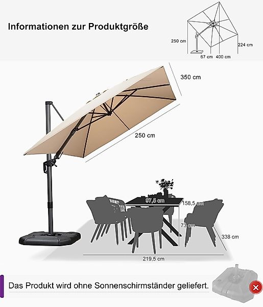 PURPLE LEAF Ampelschirm Außenbereich Rechteckiger großer günstig online kaufen