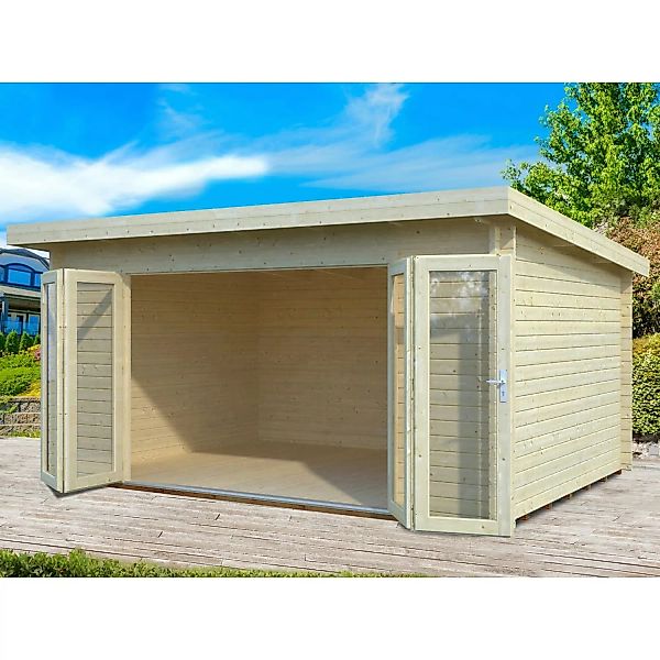 Palmako Lea Holz-Gartenhaus Hellbraun Pultdach Tauchgrundiert 450 cm x 330 günstig online kaufen