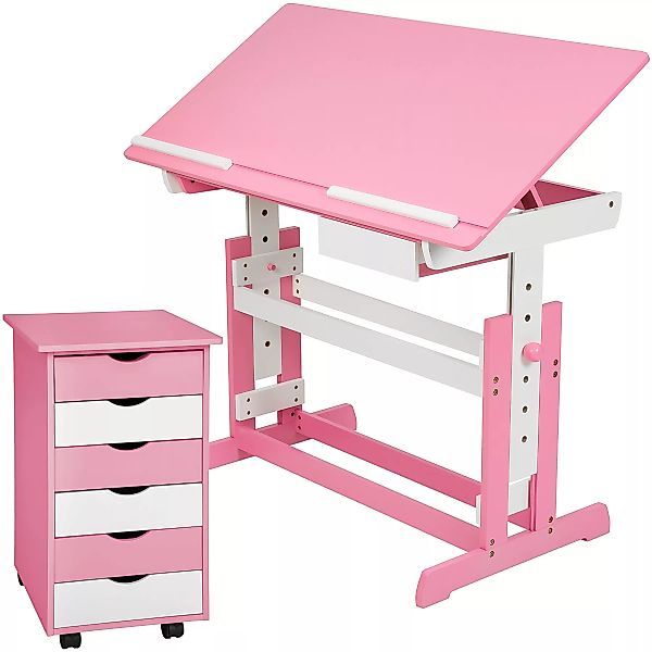 Schreibtisch höhenverstellbar und Rollcontainer - rosa günstig online kaufen