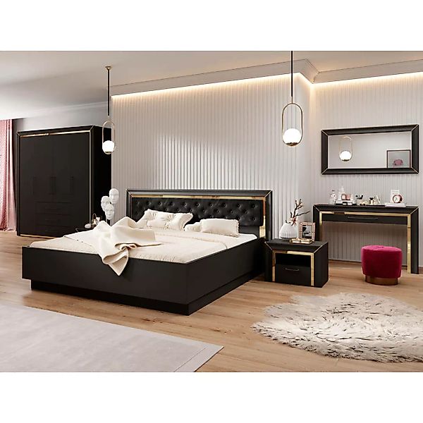 Schlafzimmer Set 6-teilig ASERI-83 mit Bett 160x200 in schwarz matt günstig online kaufen