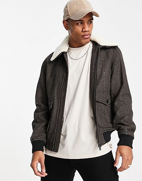 Selected Homme – Piloten-Jacke aus Wolle in Braun günstig online kaufen