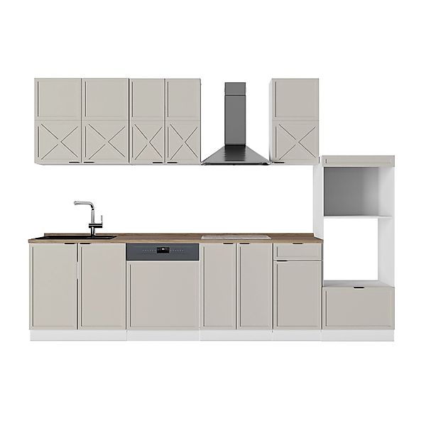 Vicco Fame-Line Küchenzeile GrauBeige/Weiß 300 cm mit HochschrankAP Eiche o günstig online kaufen