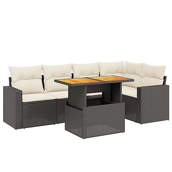 vidaXL 6-Tlg Garten-Sofagarnitur mit Kissen Schwarz Poly Rattan 3271301 günstig online kaufen