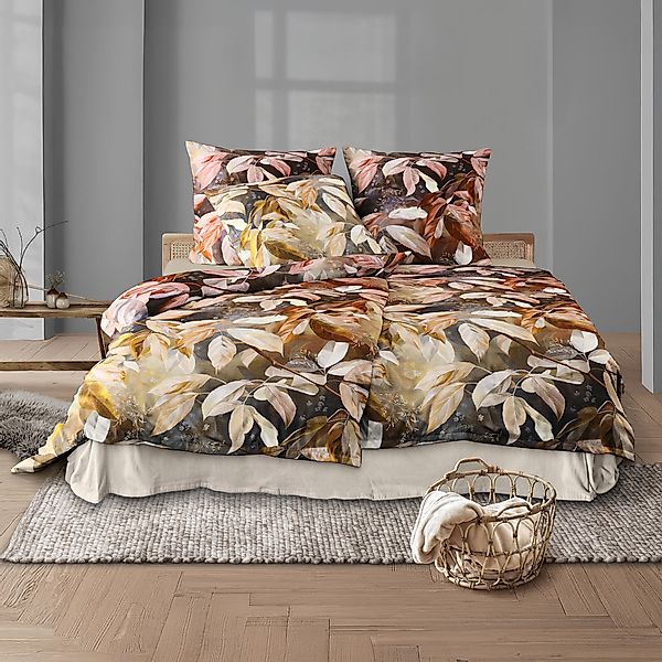 Irisette Flausch Cotton Bettwäsche Zobel 8638-90 Blätter Rot 135x200 günstig online kaufen