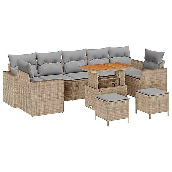 vidaXL 10-Teilige Garten Sofagarnitur mit Kissen in Beige Poly Rattan und A günstig online kaufen