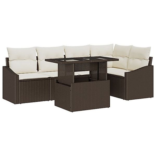 vidaXL Loungesofa 6-teiliges Garten-Sofa-Set mit Kissen Braun Poly-Rattan, günstig online kaufen