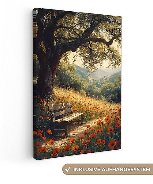 OneMillionCanvasses® Leinwandbild Bank - Baum - Mohnblumen - Hügel, Fotodru günstig online kaufen