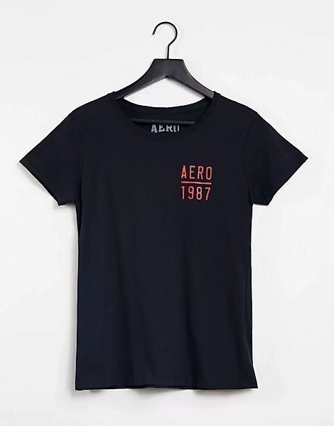 Aeropostale – T-Shirt mit 1987-Logo in Schwarz günstig online kaufen