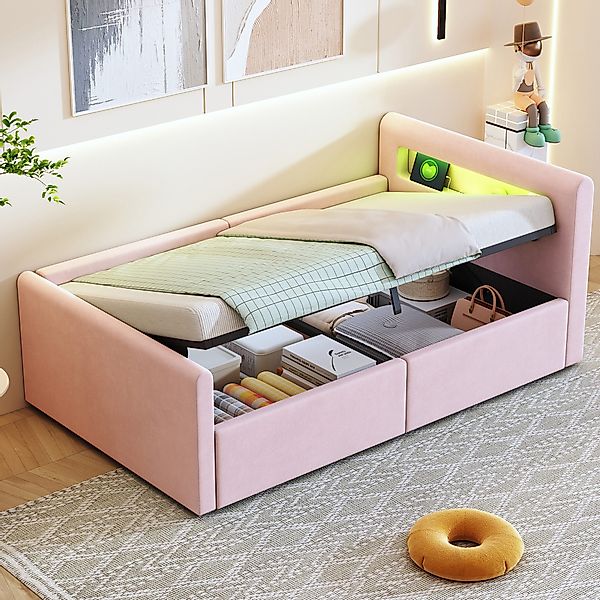 OKWISH Polsterbett Kinderbett Stauraumbett (mit LED-Licht günstig online kaufen
