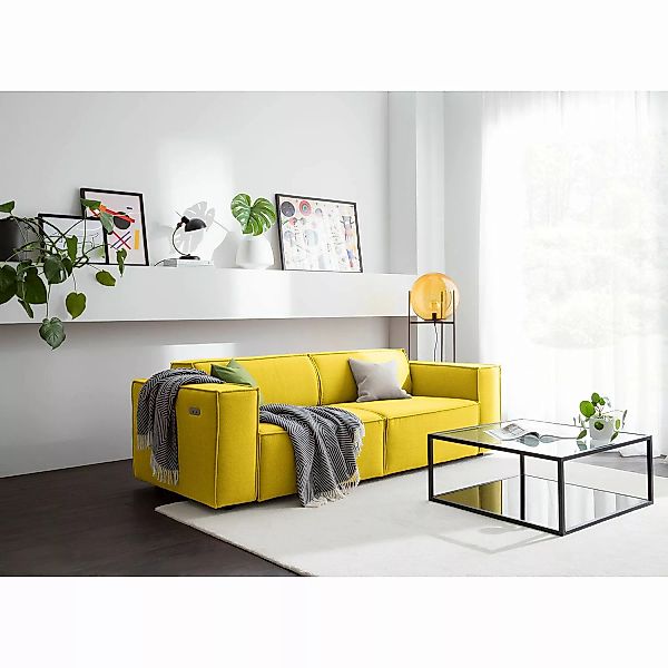 home24 Sofa Kinx 2,5-Sitzer Gelb Webstoff 223x70x96 cm (BxHxT) Modern günstig online kaufen