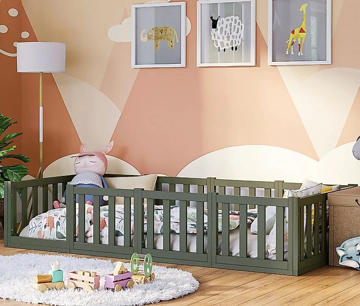 Bellabino Kinderbett Tapi (90x20 cm, grün, Bodenbett mit Lattenrost und Rau günstig online kaufen