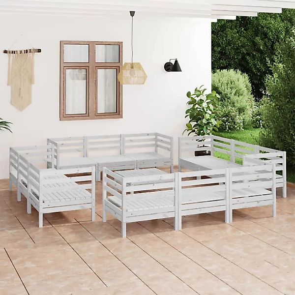 13-tlg. Garten-lounge-set Weiß Kiefer Massivholz günstig online kaufen