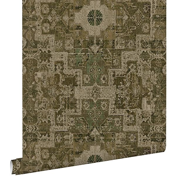 ESTAhome Tapete Orientalisches Kelim Patchwork Olivgrün 50 X 900 Cm 131359 günstig online kaufen
