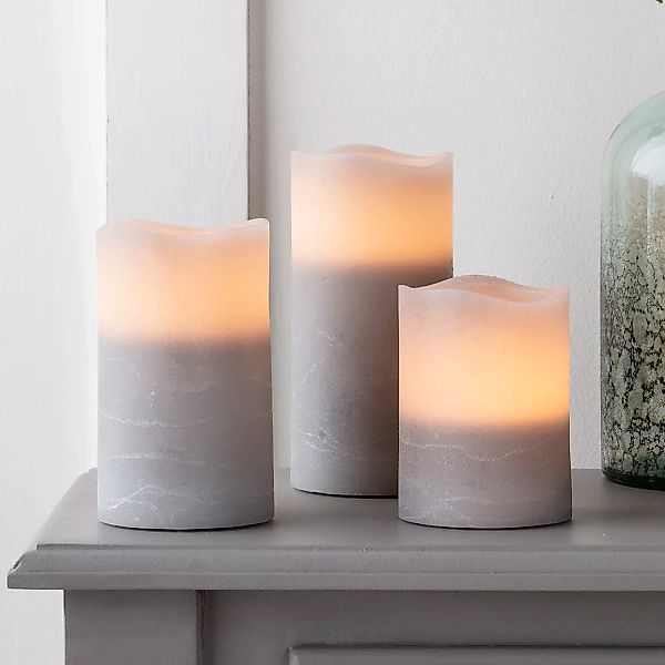 3er Set LED Kerzen Echtwachs grau mit Fernbedienung günstig online kaufen