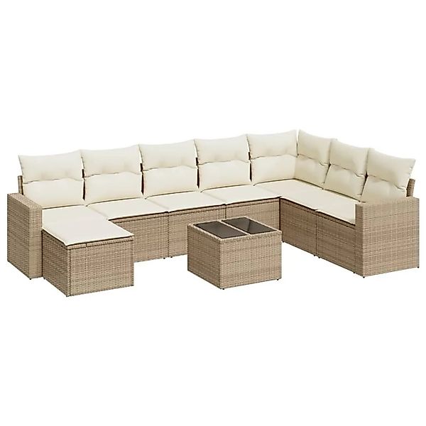 vidaXL 9-Tlg Garten-Sofagarnitur mit Kissen Beige Poly Rattan 3251705 günstig online kaufen