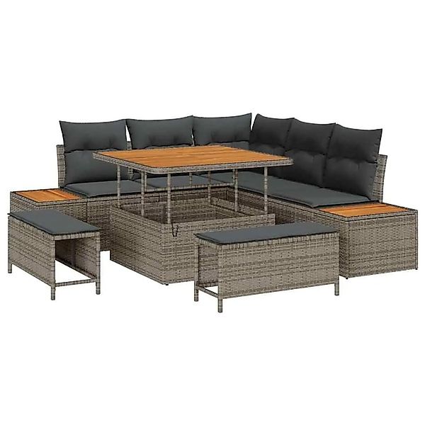 vidaXL Gartensofa-Set mit Kissen mit Speicher 8 Stk Grau Poly Rattan 336485 günstig online kaufen