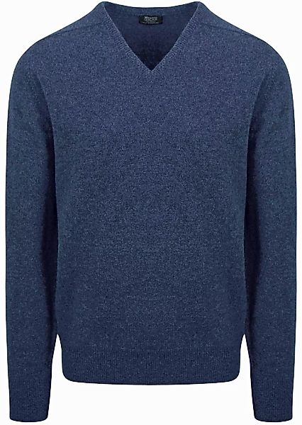 William Lockie Pullover Lamwolle V-Ausschnitt Indigo Blau - Größe XL günstig online kaufen